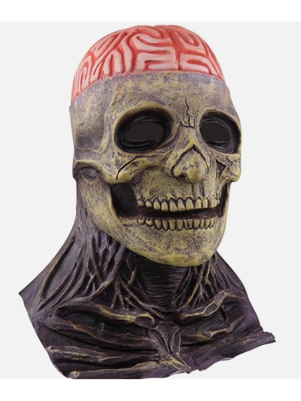 Skull Mask Exposed Brain Halloween Headgear Scary Skeleton Cosplay